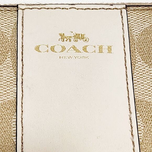 Coach Corner Zip Signature Women's Wallet Khaki Brown Tan Stripe - Picture 4 of 9